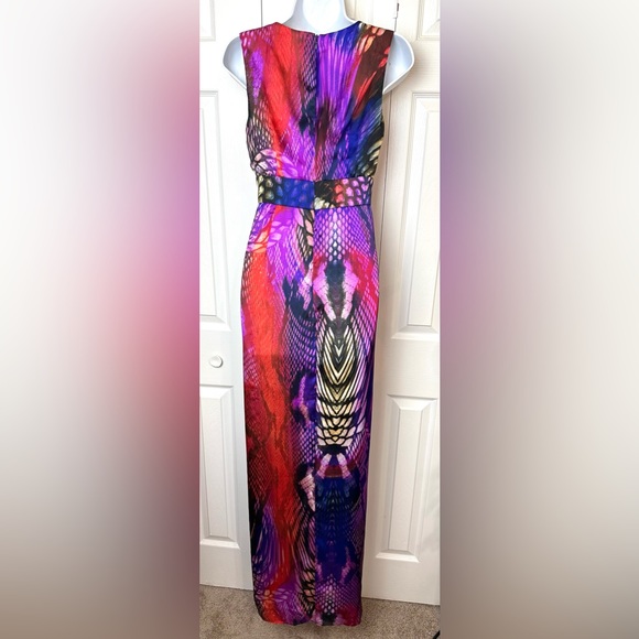 BOSTON PROPER Maxi Dress Mirrored Anaconda Python Snake Print VNeck Side Slit - Picture 8 of 13